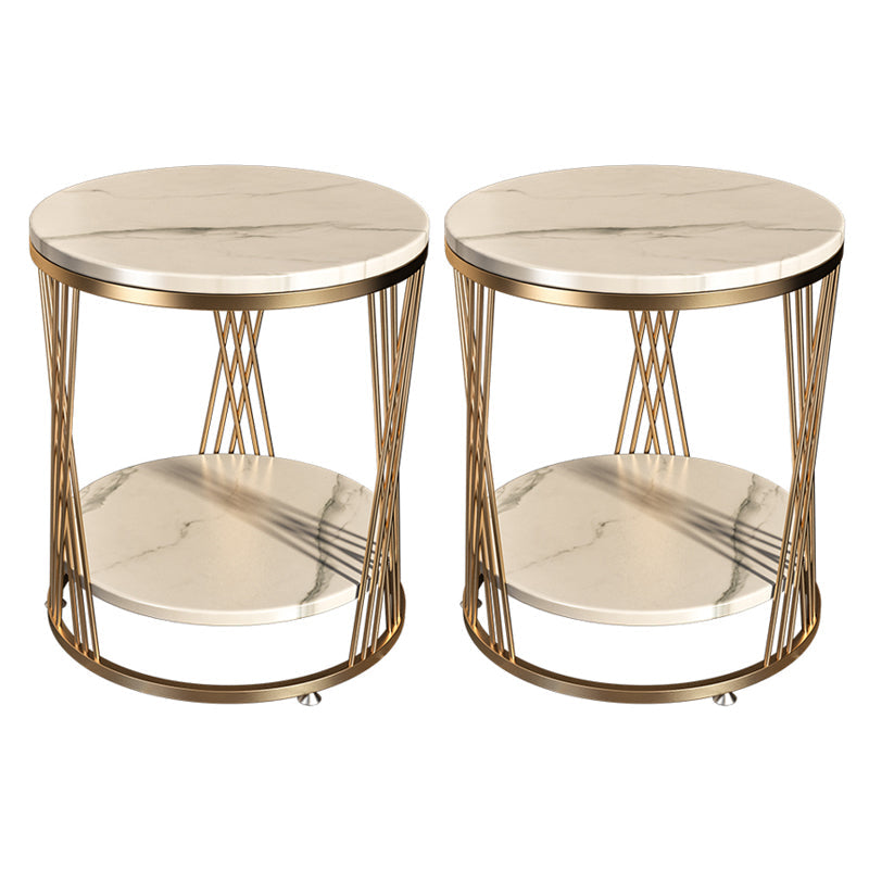 Modern Round Side Table Minimalist Slate Sofa Corner Table with Storage Gold 2 Clearhalo 'Coffee & Accent Tables' 'End & Side Tables' 'end_side_tables' 'furn' 'furn_end_side_tables' 'Furniture' 'Living Room Furniture' 5889946