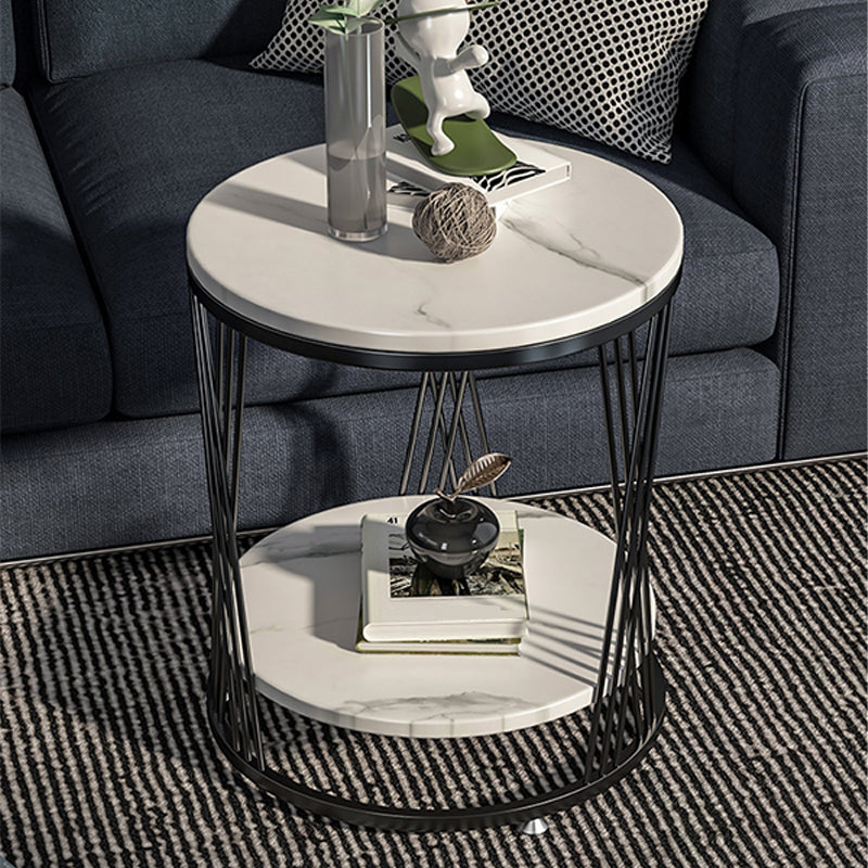 Modern Round Side Table Minimalist Slate Sofa Corner Table with Storage Clearhalo 'Coffee & Accent Tables' 'End & Side Tables' 'end_side_tables' 'furn' 'furn_end_side_tables' 'Furniture' 'Living Room Furniture' 5889956