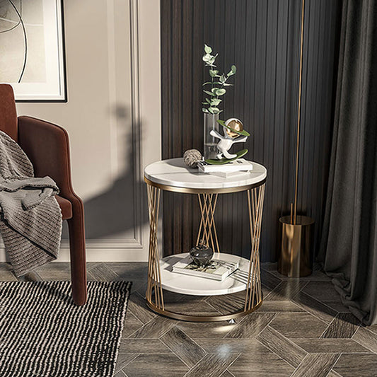 Modern Round Side Table Minimalist Slate Sofa Corner Table with Storage