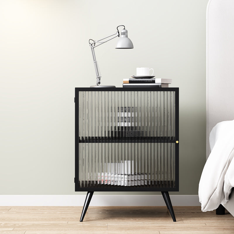Modern Metal Bed Cabinet Stone Top 1-Shelf Nightstand in Black/White Black 1 Piece Left Clearhalo 'Bedroom Furniture' 'furn' 'furn_night_stand' 'Furniture' 'night_stand' 'Nightstands' 5890234