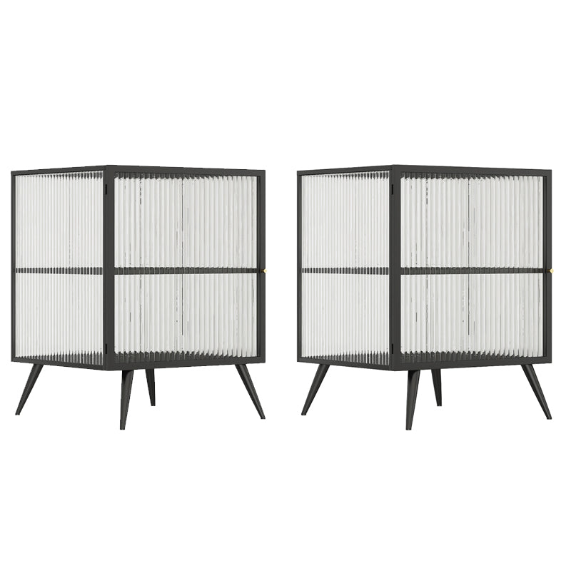 Modern Metal Bed Cabinet Stone Top 1-Shelf Nightstand in Black/White Black 2 Piece Set Left Clearhalo 'Bedroom Furniture' 'furn' 'furn_night_stand' 'Furniture' 'night_stand' 'Nightstands' 5890239