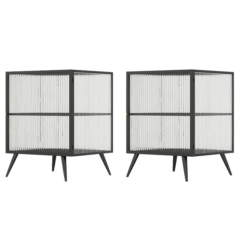 Modern Metal Bed Cabinet Stone Top 1-Shelf Nightstand in Black/White Black 2 Piece Set Right Clearhalo 'Bedroom Furniture' 'furn' 'furn_night_stand' 'Furniture' 'night_stand' 'Nightstands' 5890241