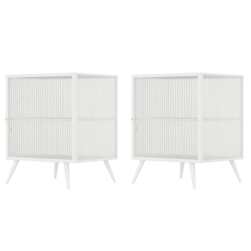 Modern Metal Bed Cabinet Stone Top 1-Shelf Nightstand in Black/White White 2 Piece Set Right Clearhalo 'Bedroom Furniture' 'furn' 'furn_night_stand' 'Furniture' 'night_stand' 'Nightstands' 5890243