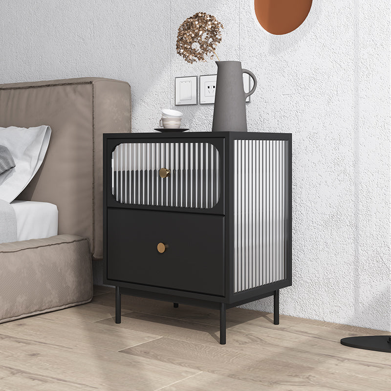 Nero/nero/dorato in vetro moderno 2 cassetti tavolo notturno