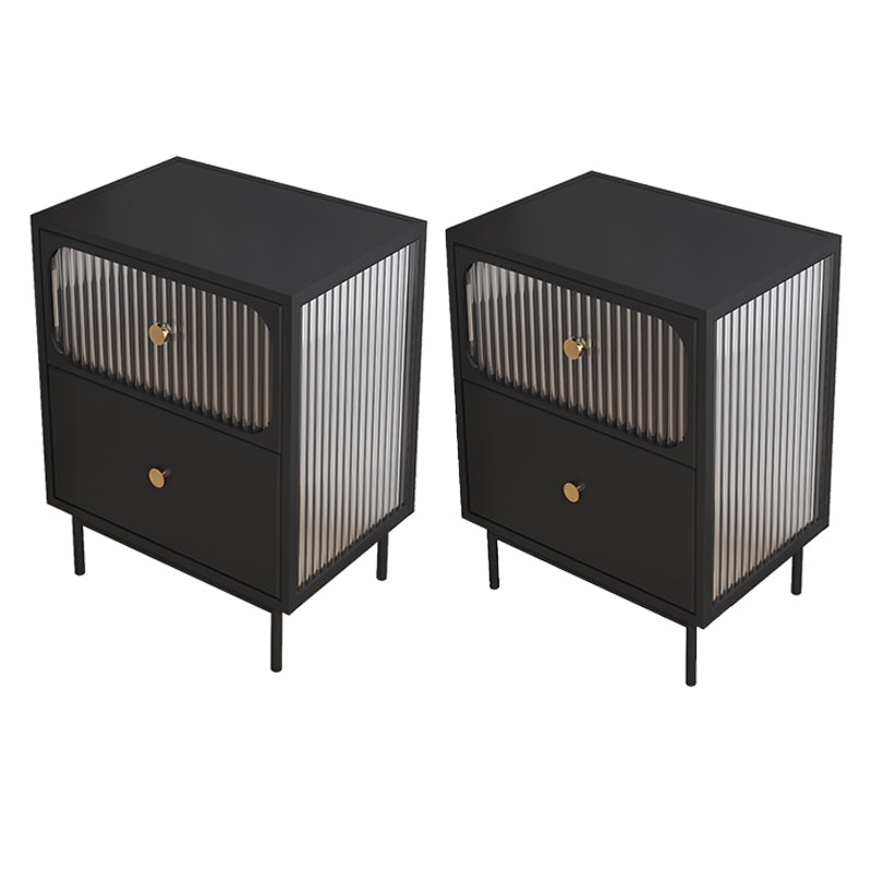 Nero/nero/dorato in vetro moderno 2 cassetti tavolo notturno