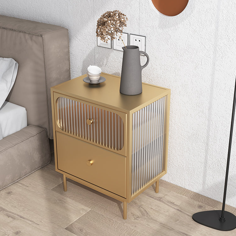 Nero/nero/dorato in vetro moderno 2 cassetti tavolo notturno