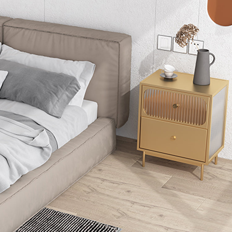 Nero/nero/dorato in vetro moderno 2 cassetti tavolo notturno