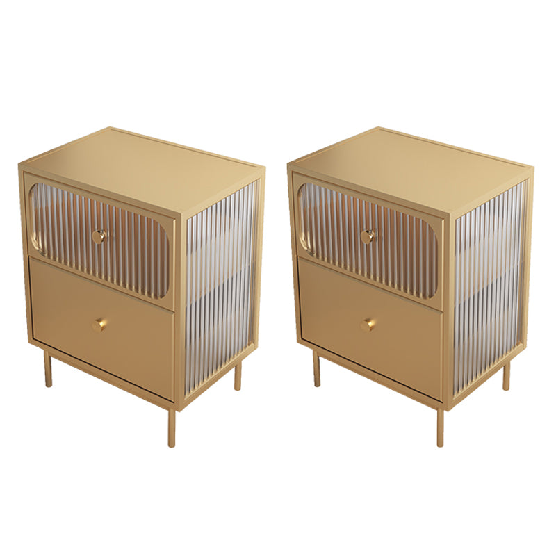 Nero/nero/dorato in vetro moderno 2 cassetti tavolo notturno