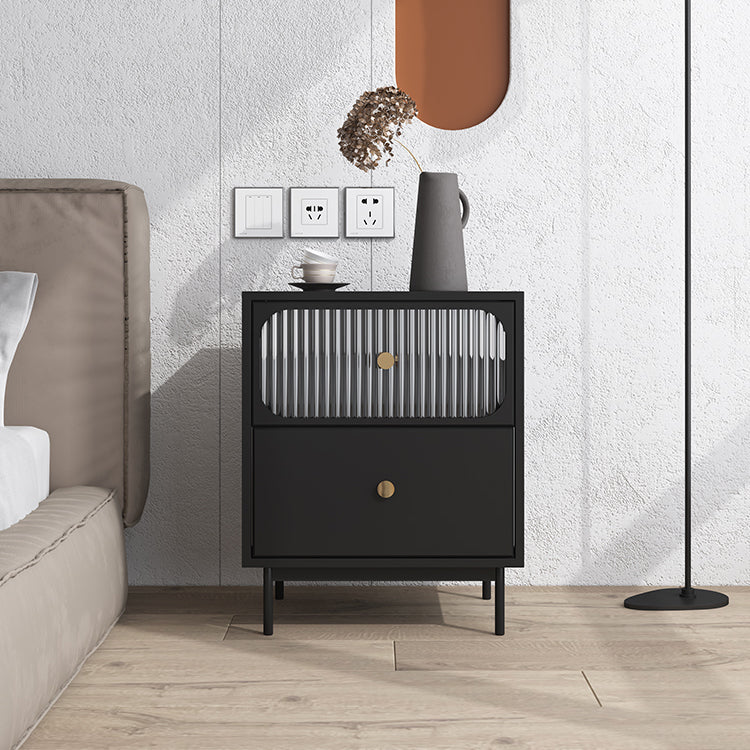 Nero/nero/dorato in vetro moderno 2 cassetti tavolo notturno