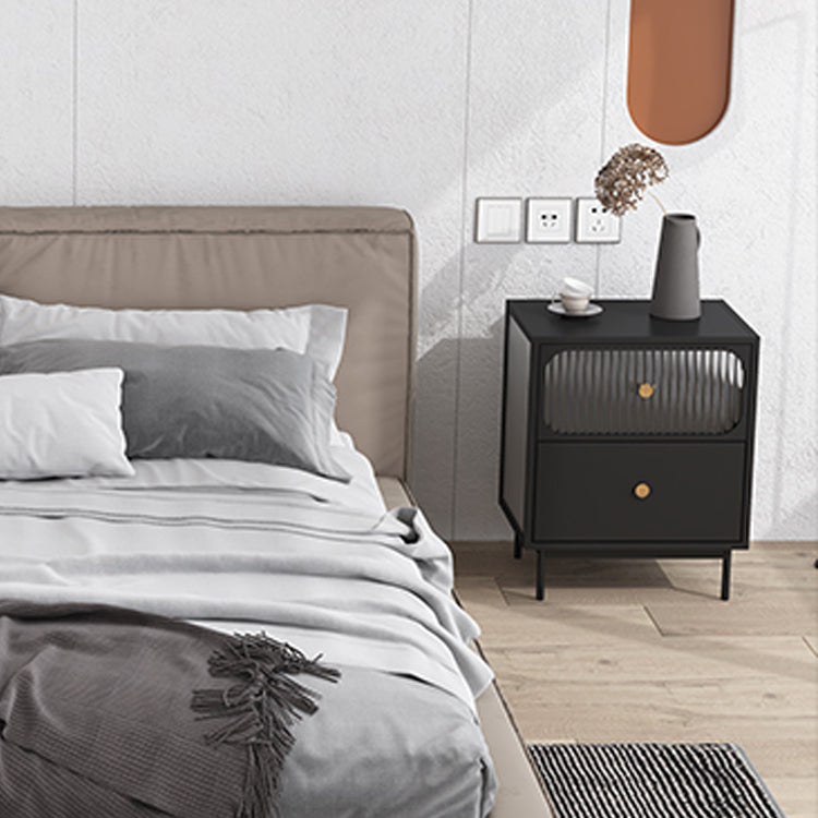 Nero/nero/dorato in vetro moderno 2 cassetti tavolo notturno