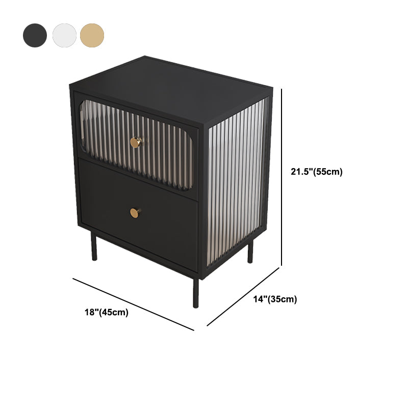 Nero/nero/dorato in vetro moderno 2 cassetti tavolo notturno