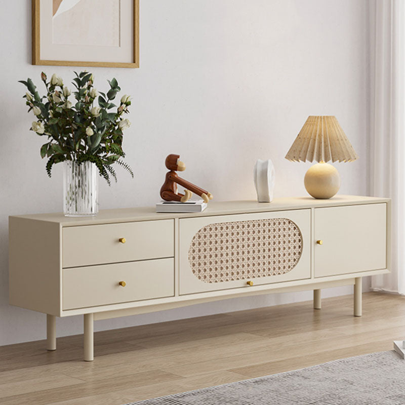 Pine Wood 22.05" H TV Stand Modern 2-Drawer 2-Door TV Stand Console 87"L x 16"W x 22"H Beige Wicker & Rattan Clearhalo 'furn' 'furn_tv_stands_entertainment_centers' 'Furniture' 'Living Room Furniture' 'TV Stands & Entertainment Centers' 'TV Stands & Media Storage Furniture' 'tv_stands_entertainment_centers' 5890908