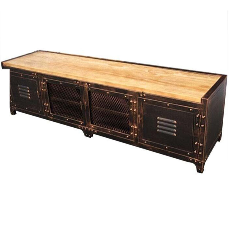 Industrial Iron & Pine Wood TV Stand for TVs 19.69" H 4 Doors TV Console Weathered Copper Clearhalo 'furn' 'furn_tv_stands_entertainment_centers' 'Furniture' 'Living Room Furniture' 'TV Stands & Entertainment Centers' 'TV Stands & Media Storage Furniture' 'tv_stands_entertainment_centers' 5890942