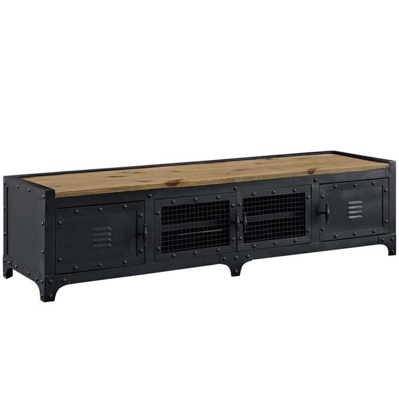 Industrial Iron & Pine Wood TV Stand for TVs 19.69" H 4 Doors TV Console Black Clearhalo 'furn' 'furn_tv_stands_entertainment_centers' 'Furniture' 'Living Room Furniture' 'TV Stands & Entertainment Centers' 'TV Stands & Media Storage Furniture' 'tv_stands_entertainment_centers' 5890943