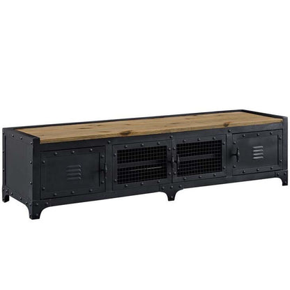 Industrial Iron & Pine Wood TV Stand for TVs 19.69" H 4 Doors TV Console Black Clearhalo 'furn' 'furn_tv_stands_entertainment_centers' 'Furniture' 'Living Room Furniture' 'TV Stands & Entertainment Centers' 'TV Stands & Media Storage Furniture' 'tv_stands_entertainment_centers' 5890943