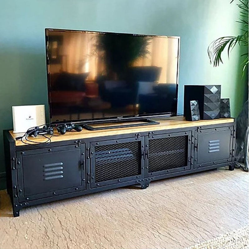 Industrial Iron & Pine Wood TV Stand for TVs 19.69" H 4 Doors TV Console Clearhalo 'furn' 'furn_tv_stands_entertainment_centers' 'Furniture' 'Living Room Furniture' 'TV Stands & Entertainment Centers' 'TV Stands & Media Storage Furniture' 'tv_stands_entertainment_centers' 5890946