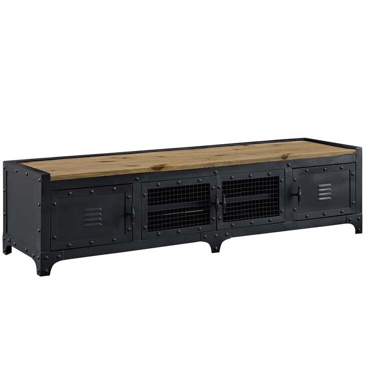 Industrial Iron & Pine Wood TV Stand for TVs 19.69" H 4 Doors TV Console Clearhalo 'furn' 'furn_tv_stands_entertainment_centers' 'Furniture' 'Living Room Furniture' 'TV Stands & Entertainment Centers' 'TV Stands & Media Storage Furniture' 'tv_stands_entertainment_centers' 5890948