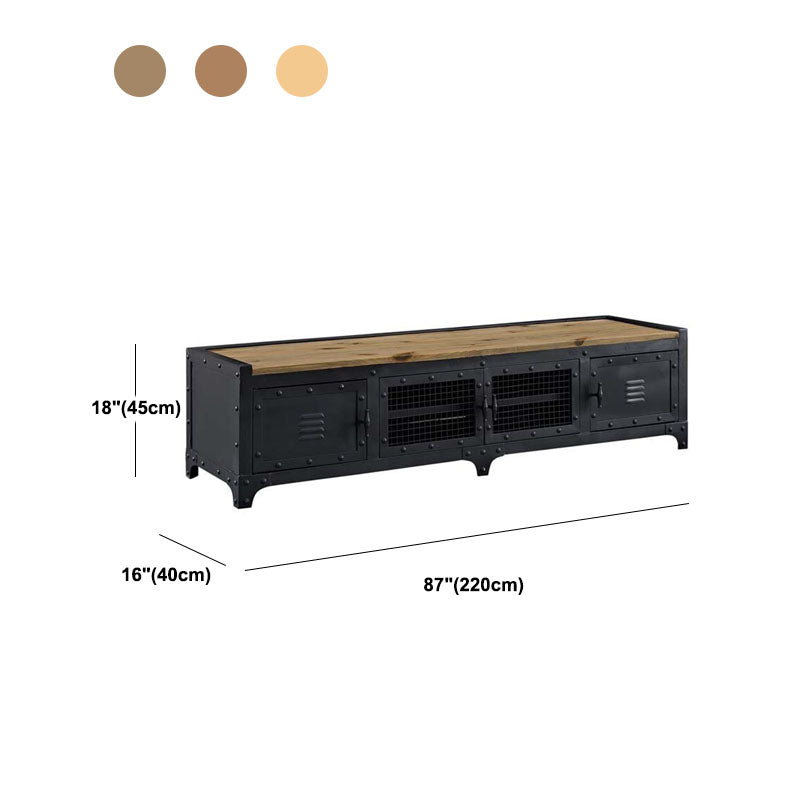 Industrial Iron & Pine Wood TV Stand for TVs 19.69" H 4 Doors TV Console Clearhalo 'furn' 'furn_tv_stands_entertainment_centers' 'Furniture' 'Living Room Furniture' 'TV Stands & Entertainment Centers' 'TV Stands & Media Storage Furniture' 'tv_stands_entertainment_centers' 5890958