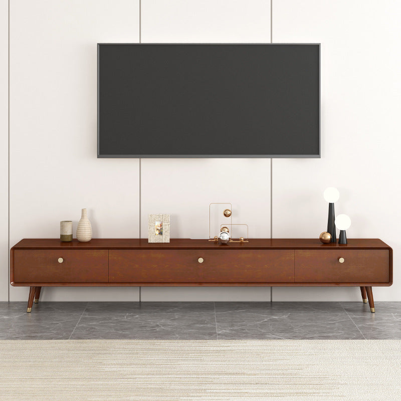 Solid Wood 13.78" H TV Stand Nordic 2 Drawers TV Stand Console 86.6"L x 9.8"W x 13.8"H Walnut Clearhalo 'furn' 'furn_tv_stands_entertainment_centers' 'Furniture' 'Living Room Furniture' 'TV Stands & Entertainment Centers' 'TV Stands & Media Storage Furniture' 'tv_stands_entertainment_centers' 5890965