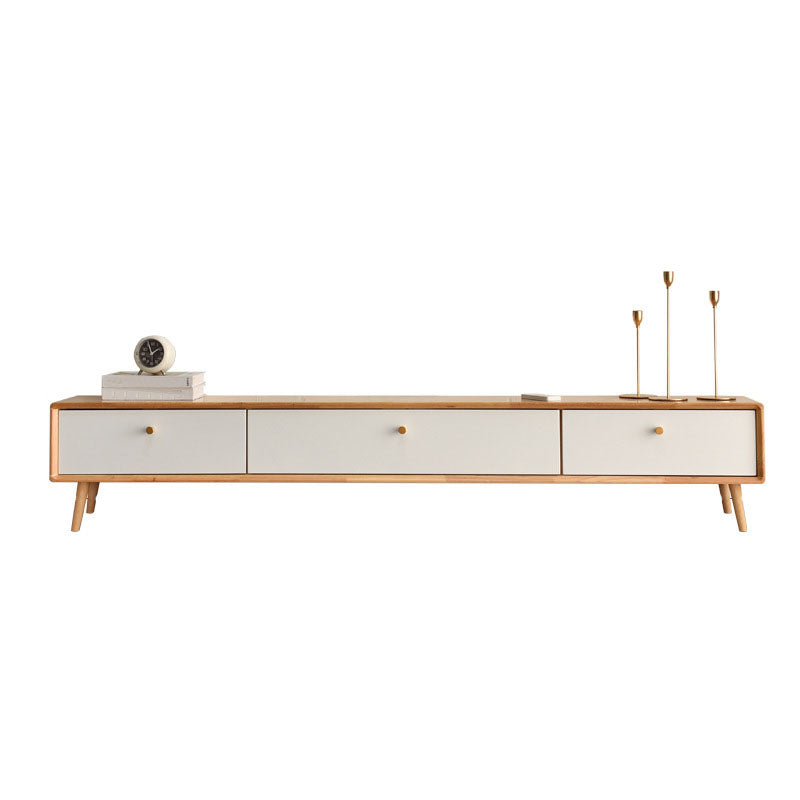 Solid Wood 13.78" H TV Stand Nordic 2 Drawers TV Stand Console Natural White Clearhalo 'furn' 'furn_tv_stands_entertainment_centers' 'Furniture' 'Living Room Furniture' 'TV Stands & Entertainment Centers' 'TV Stands & Media Storage Furniture' 'tv_stands_entertainment_centers' 5890966