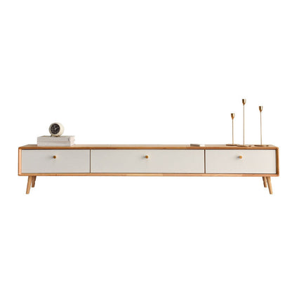 Solid Wood 13.78" H TV Stand Nordic 2 Drawers TV Stand Console Natural White Clearhalo 'furn' 'furn_tv_stands_entertainment_centers' 'Furniture' 'Living Room Furniture' 'TV Stands & Entertainment Centers' 'TV Stands & Media Storage Furniture' 'tv_stands_entertainment_centers' 5890966