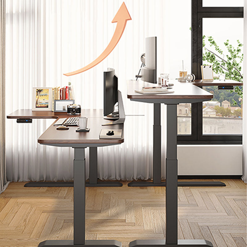 Tavolo da laptop a forma L contemporanei di scrittura in legno regolabile in marrone