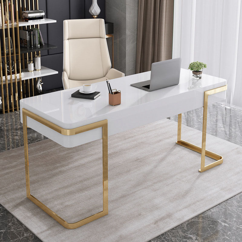 Escritorio con 1 cajón, escritorio de oficina rectangular Glam, madera artificial