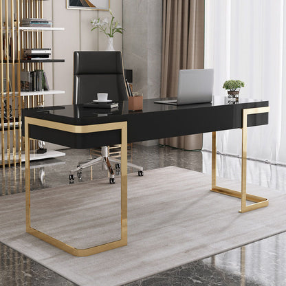 Escritorio con 1 cajón, escritorio de oficina rectangular Glam, madera artificial