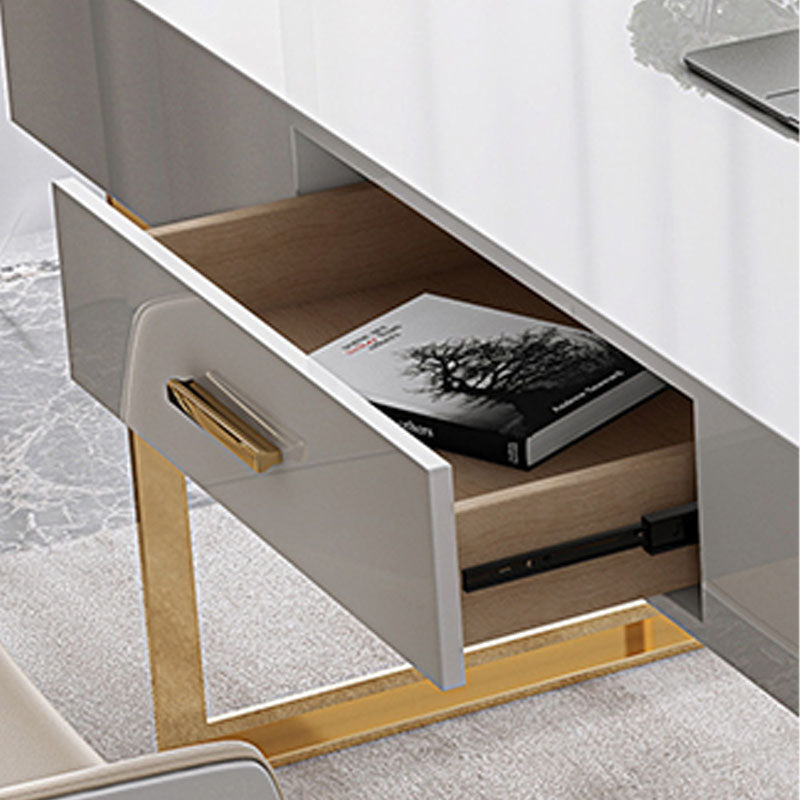 Escritorio con 1 cajón, escritorio de oficina rectangular Glam, madera artificial