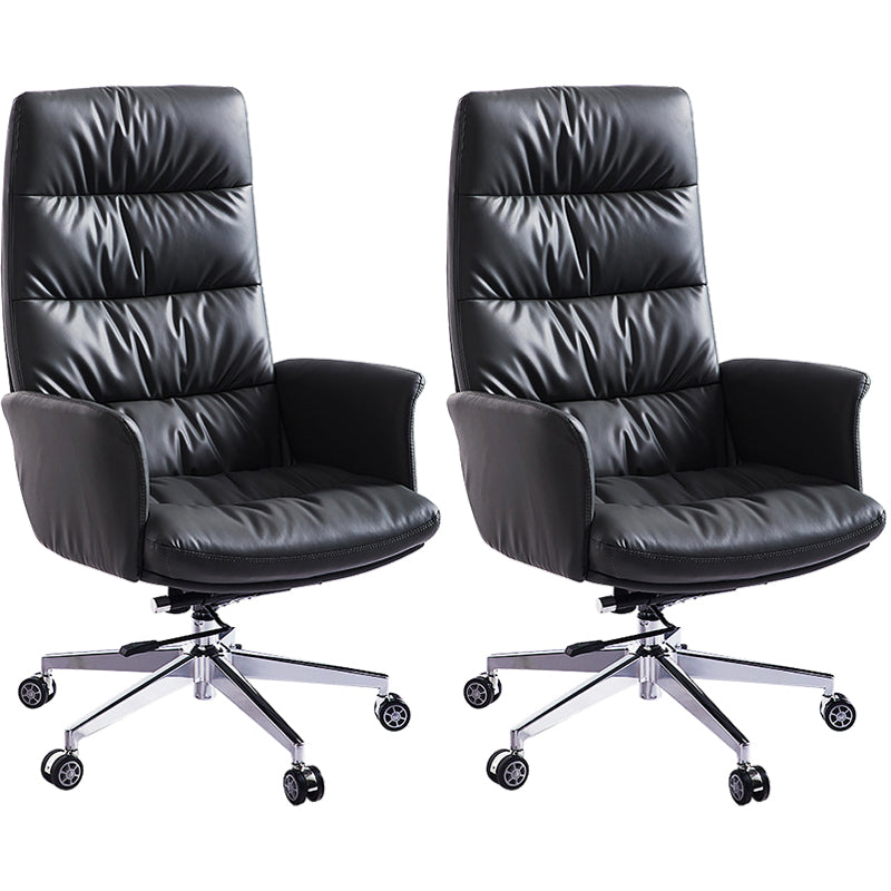 Modern Fixed Arms Desk Chair Height-adjustable Office Chair with Wheels Black 2 Piece Set Clearhalo 'furn' 'furn_office_chair' 'Furniture' 'Office Chairs' 'Office Furniture' 'office_chair' 5892461
