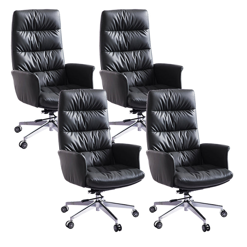 Modern Fixed Arms Desk Chair Height-adjustable Office Chair with Wheels Black 4 Piece Set Clearhalo 'furn' 'furn_office_chair' 'Furniture' 'Office Chairs' 'Office Furniture' 'office_chair' 5892463