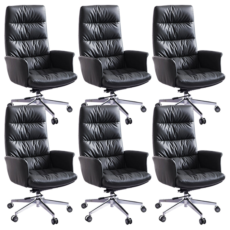 Modern Fixed Arms Desk Chair Height-adjustable Office Chair with Wheels Black 6 Piece Set Clearhalo 'furn' 'furn_office_chair' 'Furniture' 'Office Chairs' 'Office Furniture' 'office_chair' 5892465
