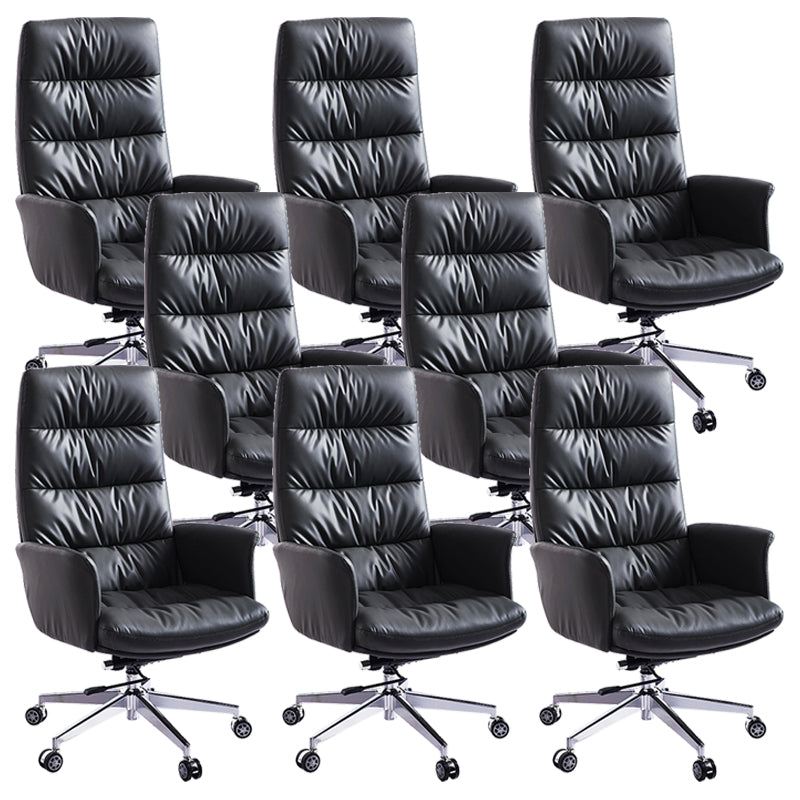 Modern Fixed Arms Desk Chair Height-adjustable Office Chair with Wheels Black 8 Piece Set Clearhalo 'furn' 'furn_office_chair' 'Furniture' 'Office Chairs' 'Office Furniture' 'office_chair' 5892466