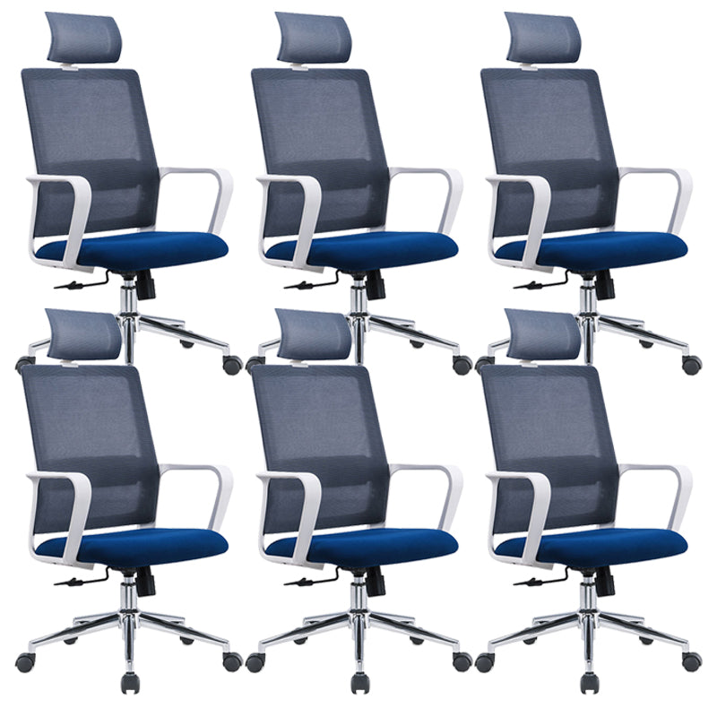 Contemporary Arm Chair Fixed Arms Adjustable Seat Height Office Chair Blue 6 Piece Set Clearhalo 'furn' 'furn_office_chair' 'Furniture' 'Office Chairs' 'Office Furniture' 'office_chair' 5892529
