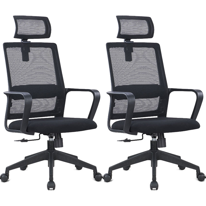 Contemporary Arm Chair Fixed Arms Adjustable Seat Height Office Chair Black 2 Piece Set Clearhalo 'furn' 'furn_office_chair' 'Furniture' 'Office Chairs' 'Office Furniture' 'office_chair' 5892533