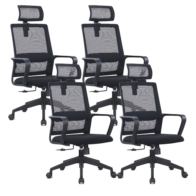 Contemporary Arm Chair Fixed Arms Adjustable Seat Height Office Chair Black 4 Piece Set Clearhalo 'furn' 'furn_office_chair' 'Furniture' 'Office Chairs' 'Office Furniture' 'office_chair' 5892535
