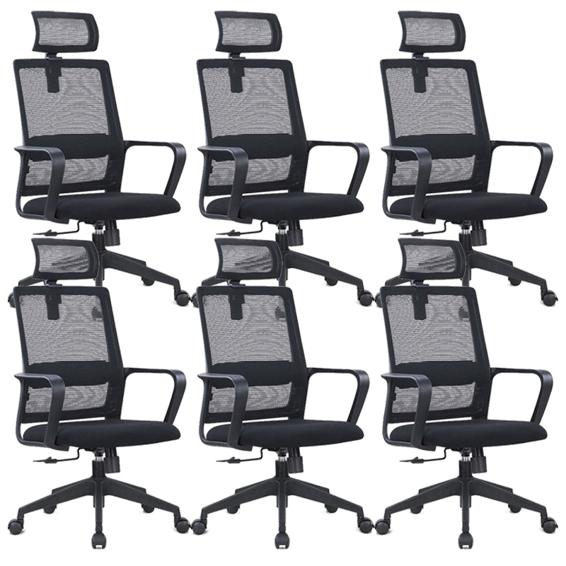Contemporary Arm Chair Fixed Arms Adjustable Seat Height Office Chair Black 6 Piece Set Clearhalo 'furn' 'furn_office_chair' 'Furniture' 'Office Chairs' 'Office Furniture' 'office_chair' 5892537