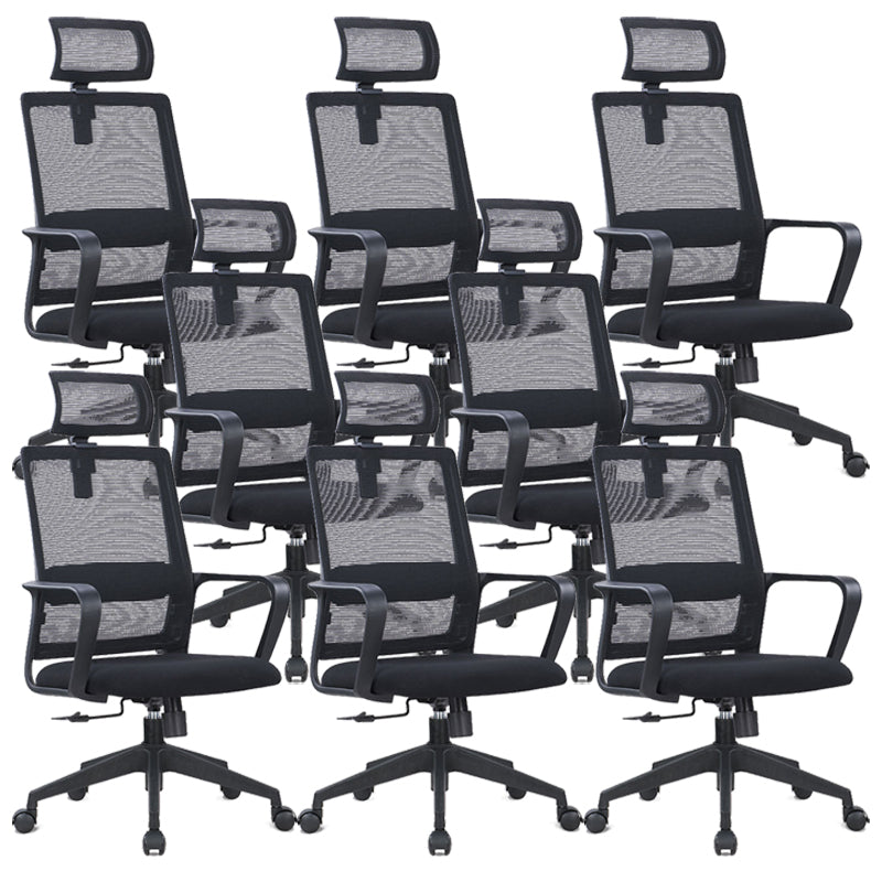 Contemporary Arm Chair Fixed Arms Adjustable Seat Height Office Chair Black 8 Piece Set Clearhalo 'furn' 'furn_office_chair' 'Furniture' 'Office Chairs' 'Office Furniture' 'office_chair' 5892539