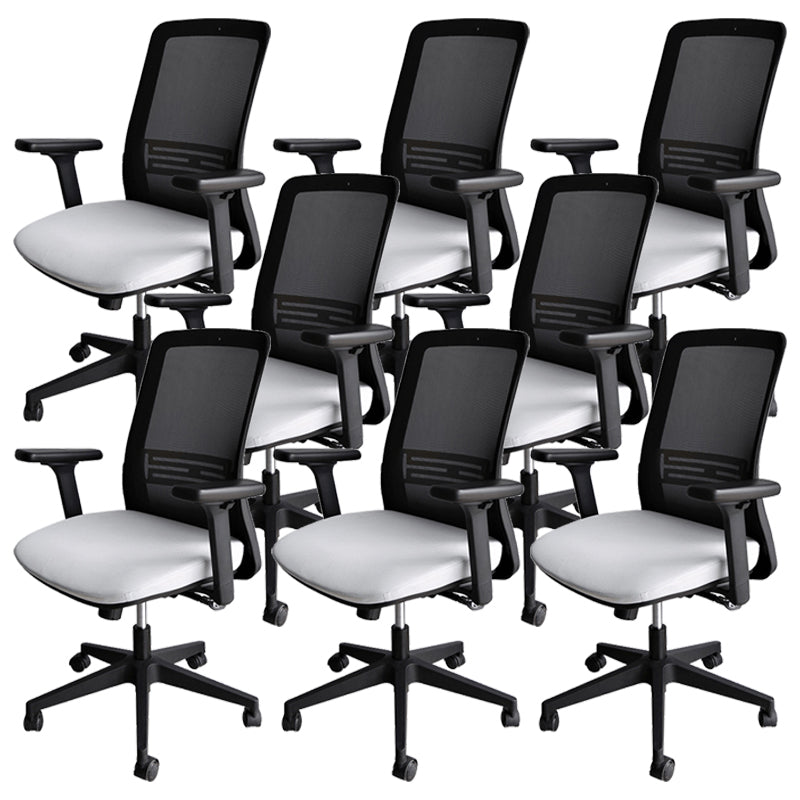 Contemporary Arm Chair Adjustable Seat Height Swivel Office Chair Black 8 Piece Set Clearhalo 'furn' 'furn_office_chair' 'Furniture' 'Office Chairs' 'Office Furniture' 'office_chair' 5892565