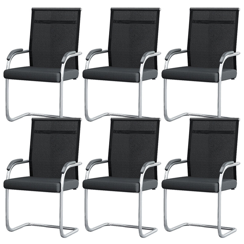 Modern & Contemporary Microfiber Chair Desk Chair Mid-Back Office Chair 6 Piece Set Black Clearhalo 'furn' 'furn_office_chair' 'Furniture' 'Office Chairs' 'Office Furniture' 'office_chair' 5892583