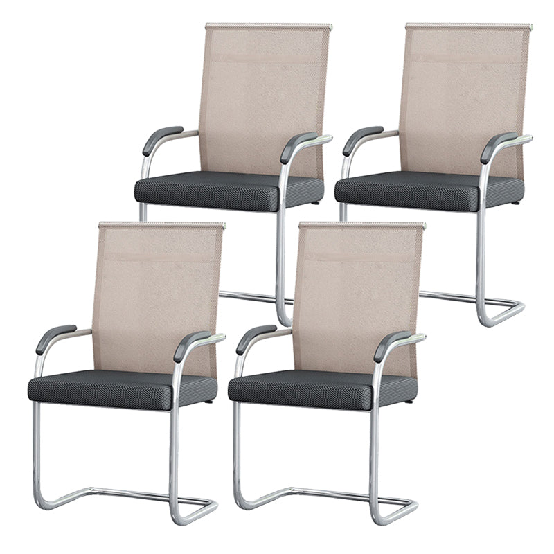 Modern & Contemporary Microfiber Chair Desk Chair Mid-Back Office Chair 4 Piece Set Beige Clearhalo 'furn' 'furn_office_chair' 'Furniture' 'Office Chairs' 'Office Furniture' 'office_chair' 5892591