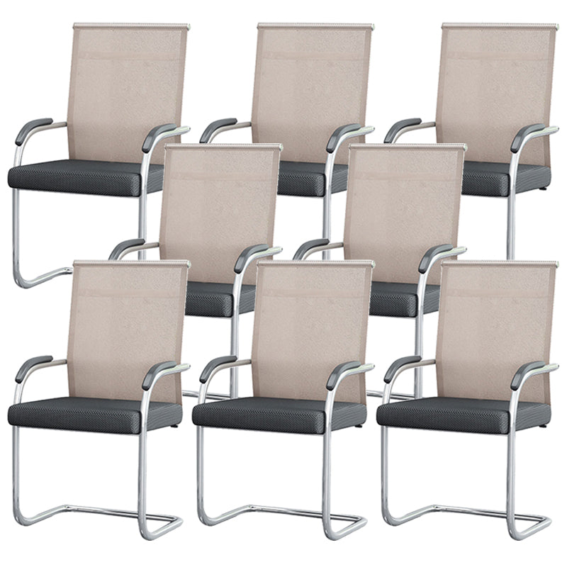 Modern & Contemporary Microfiber Chair Desk Chair Mid-Back Office Chair 8 Piece Set Beige Clearhalo 'furn' 'furn_office_chair' 'Furniture' 'Office Chairs' 'Office Furniture' 'office_chair' 5892595