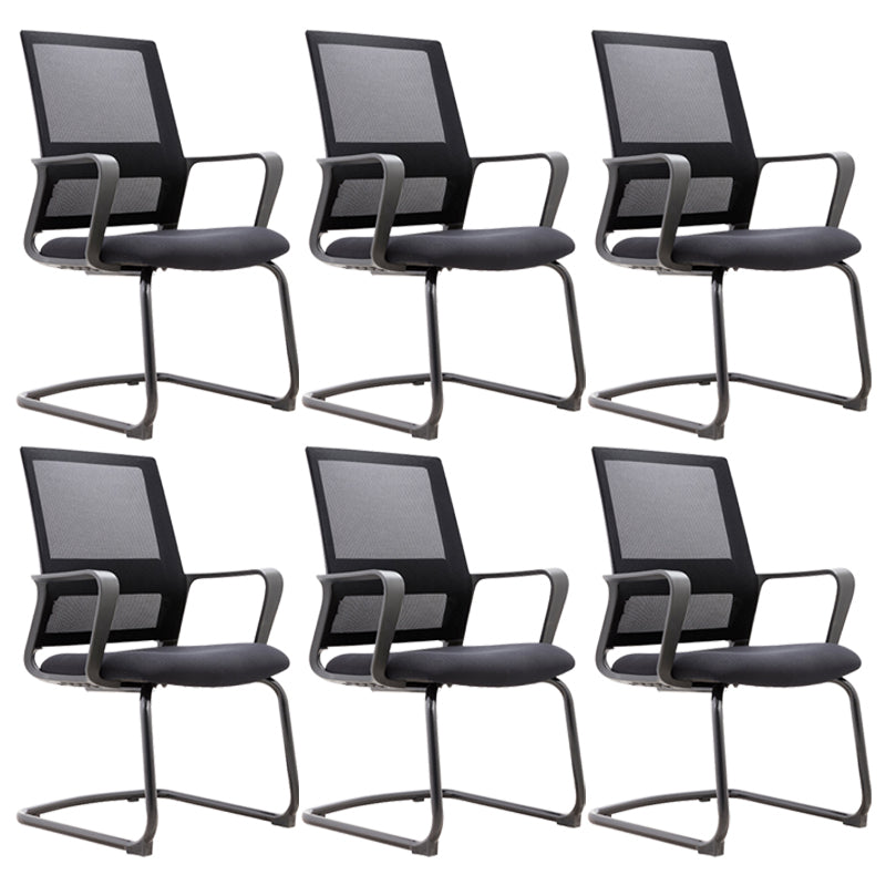 Modern & Contemporary Mid-Back Chair Black Desk Chair Microfiber Office Chair Matt Black 6 Piece Set Clearhalo 'furn' 'furn_office_chair' 'Furniture' 'Office Chairs' 'Office Furniture' 'office_chair' 5892626