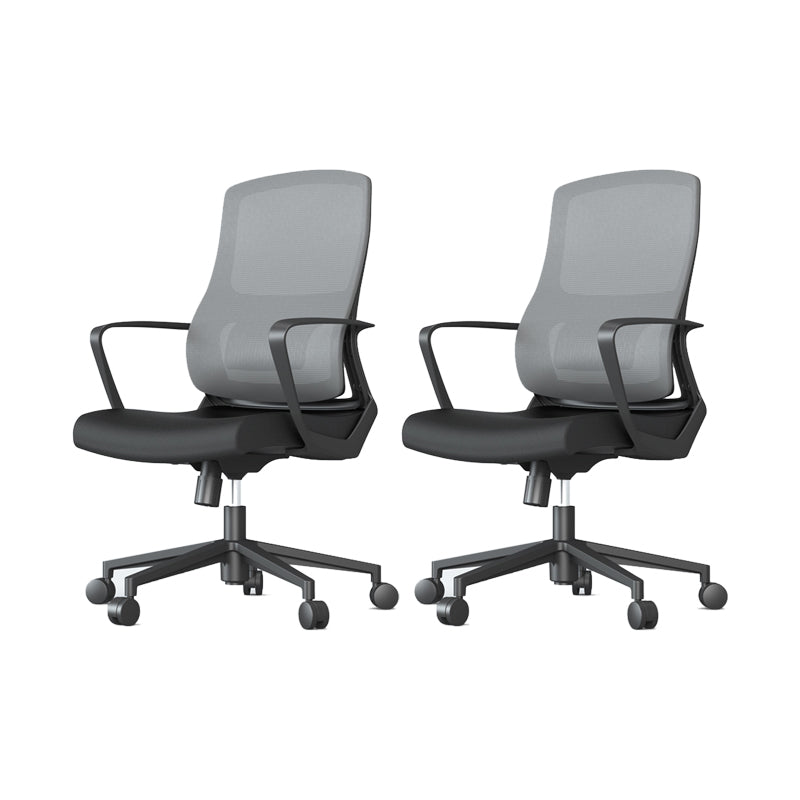 Contemporary Wheels Office Chair Microfiber Black Task Mid-Back Chair 2 Piece Set Clearhalo 'furn' 'furn_office_chair' 'Furniture' 'Office Chairs' 'Office Furniture' 'office_chair' 5892684