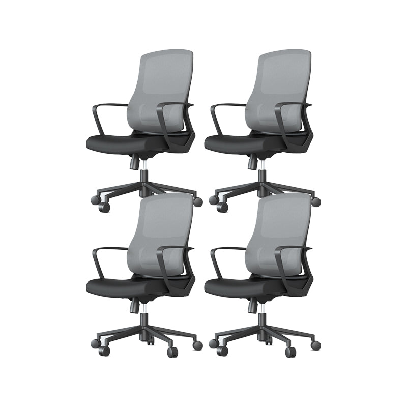 Contemporary Wheels Office Chair Microfiber Black Task Mid-Back Chair 4 Piece Set Clearhalo 'furn' 'furn_office_chair' 'Furniture' 'Office Chairs' 'Office Furniture' 'office_chair' 5892685