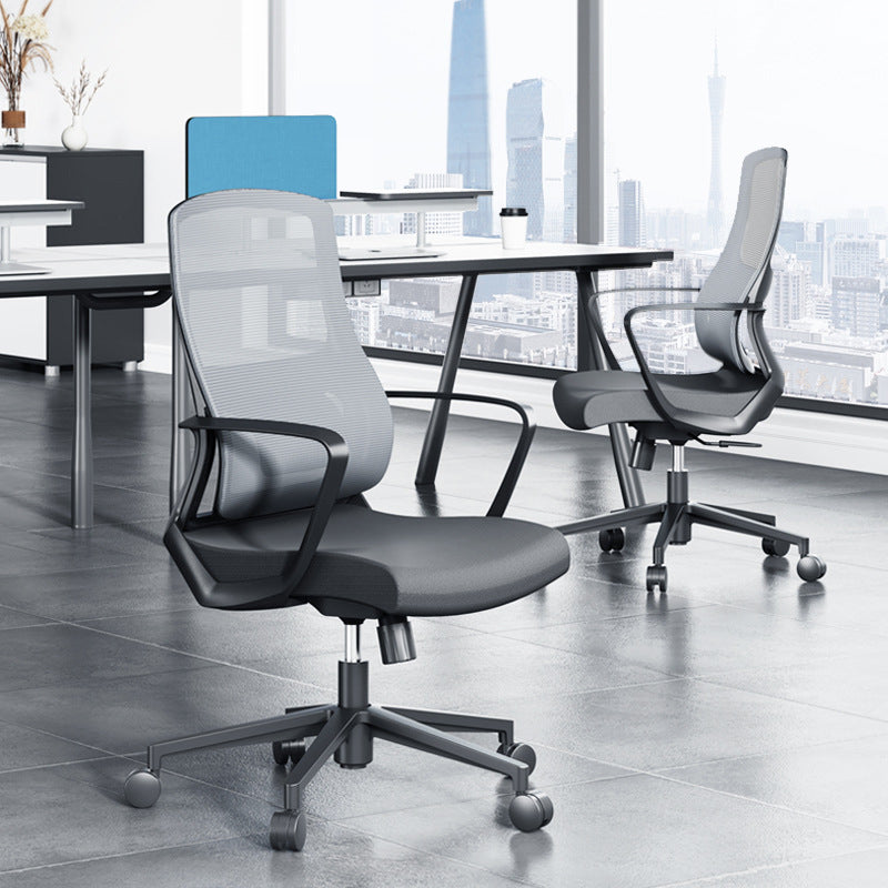 Contemporary Wheels Office Chair Microfiber Black Task Mid-Back Chair Clearhalo 'furn' 'furn_office_chair' 'Furniture' 'Office Chairs' 'Office Furniture' 'office_chair' 5892686