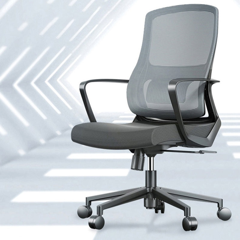 Contemporary Wheels Office Chair Microfiber Black Task Mid-Back Chair 1 Piece Clearhalo 'furn' 'furn_office_chair' 'Furniture' 'Office Chairs' 'Office Furniture' 'office_chair' 5892687