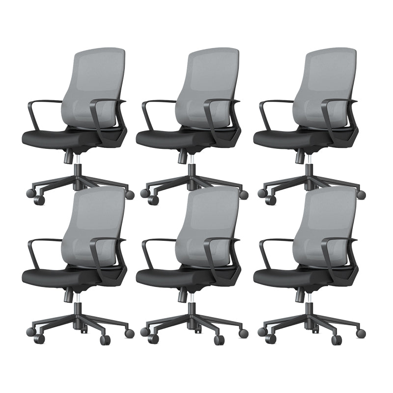 Contemporary Wheels Office Chair Microfiber Black Task Mid-Back Chair 6 Piece Set Clearhalo 'furn' 'furn_office_chair' 'Furniture' 'Office Chairs' 'Office Furniture' 'office_chair' 5892688