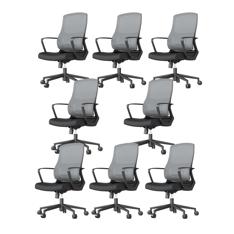 Contemporary Wheels Office Chair Microfiber Black Task Mid-Back Chair 8 Piece Set Clearhalo 'furn' 'furn_office_chair' 'Furniture' 'Office Chairs' 'Office Furniture' 'office_chair' 5892689