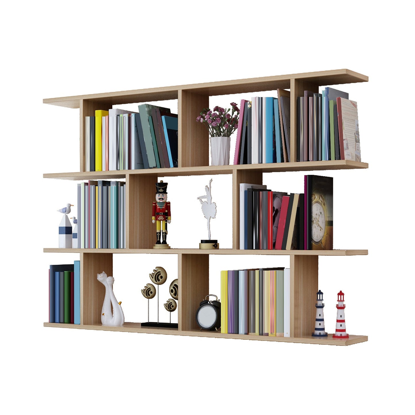 Modern Wall Mounted Shelf Bookcase Horizontal Engineered Wood Bookshelf